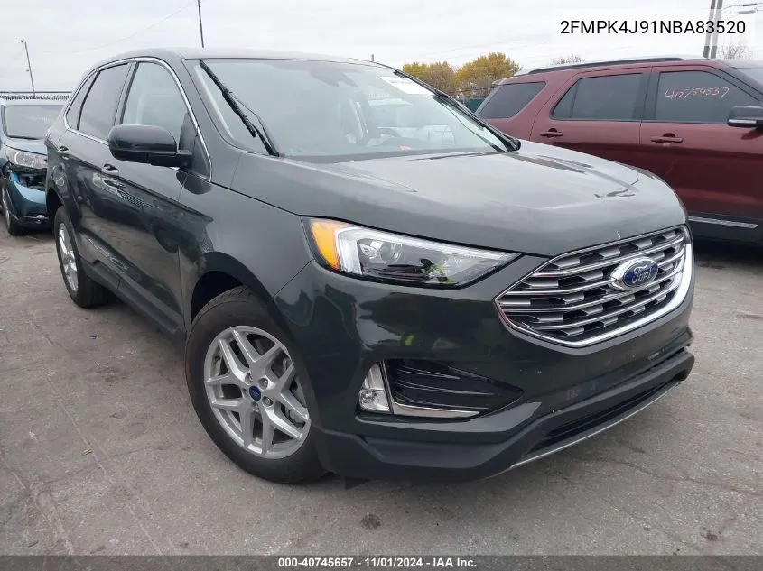 2022 Ford Edge Sel VIN: 2FMPK4J91NBA83520 Lot: 40745657