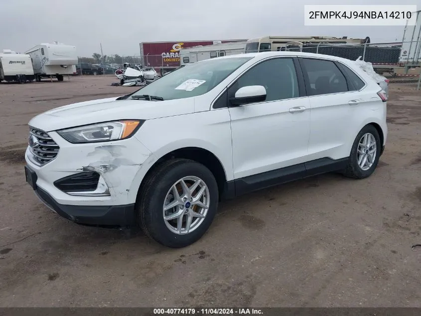 2022 Ford Edge Sel VIN: 2FMPK4J94NBA14210 Lot: 40774179