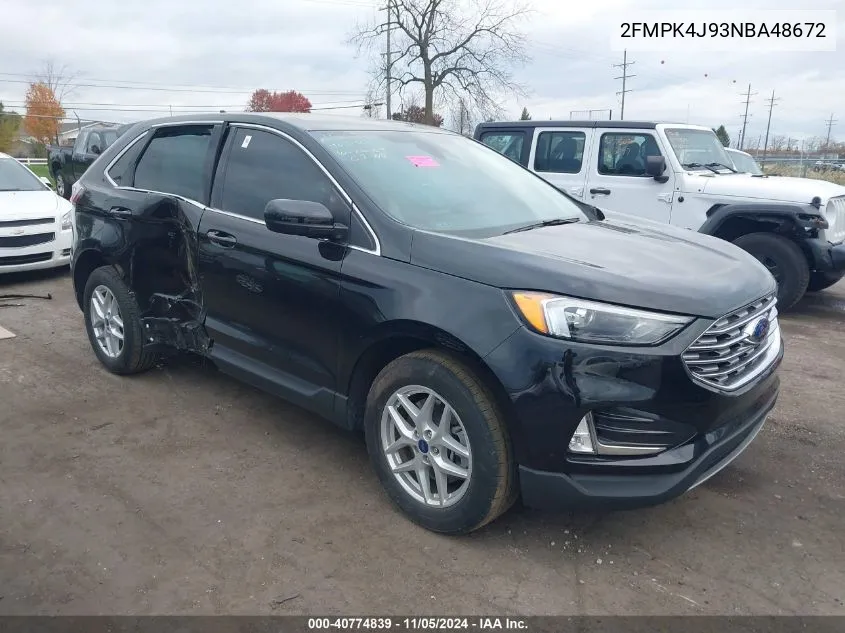 2022 Ford Edge Sel VIN: 2FMPK4J93NBA48672 Lot: 40774839