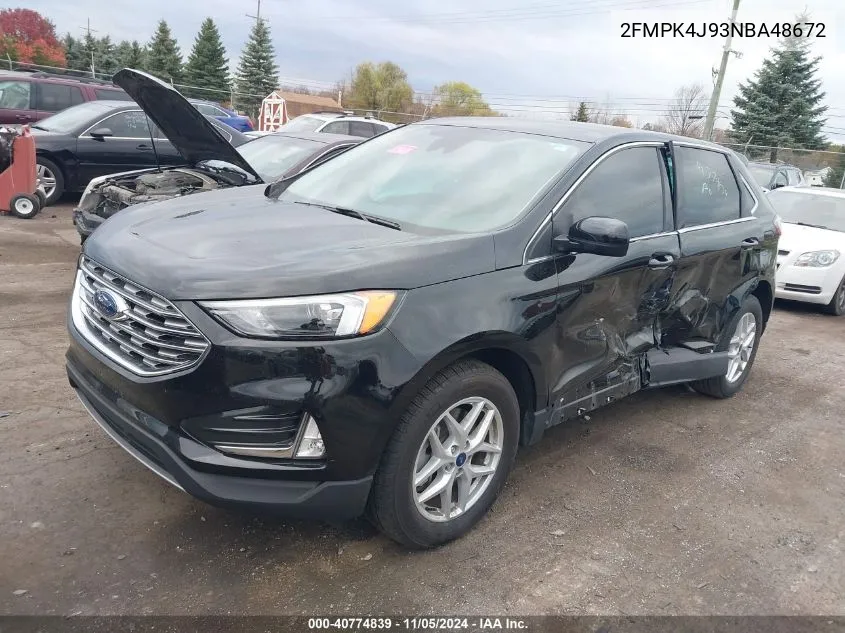 2022 Ford Edge Sel VIN: 2FMPK4J93NBA48672 Lot: 40774839