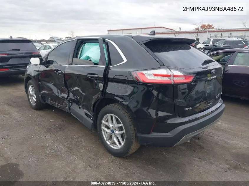 2022 Ford Edge Sel VIN: 2FMPK4J93NBA48672 Lot: 40774839