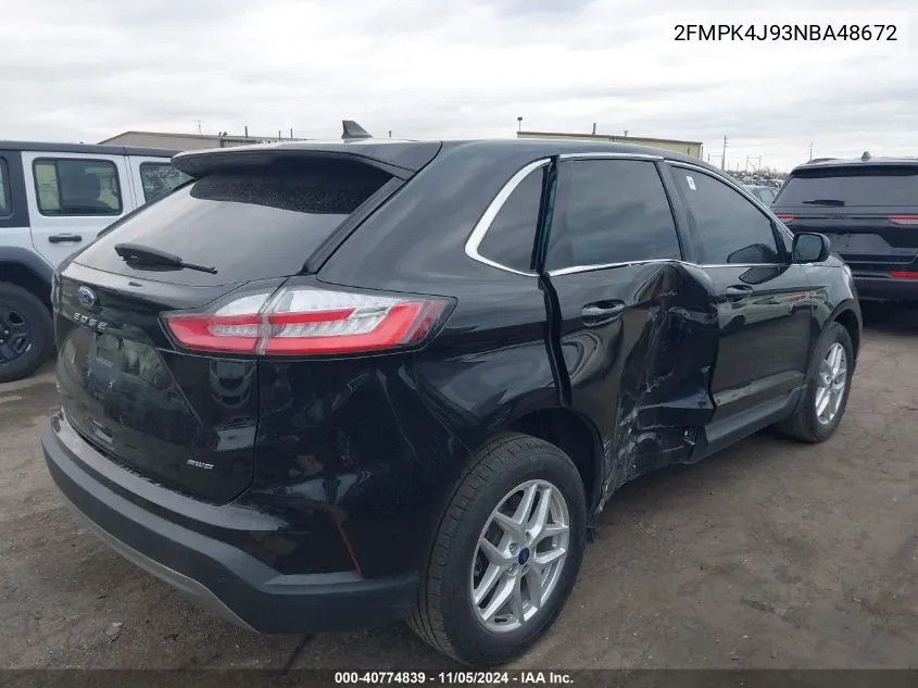 2022 Ford Edge Sel VIN: 2FMPK4J93NBA48672 Lot: 40774839