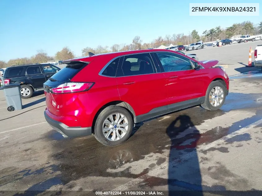 2022 Ford Edge Titanium VIN: 2FMPK4K9XNBA24321 Lot: 40782204