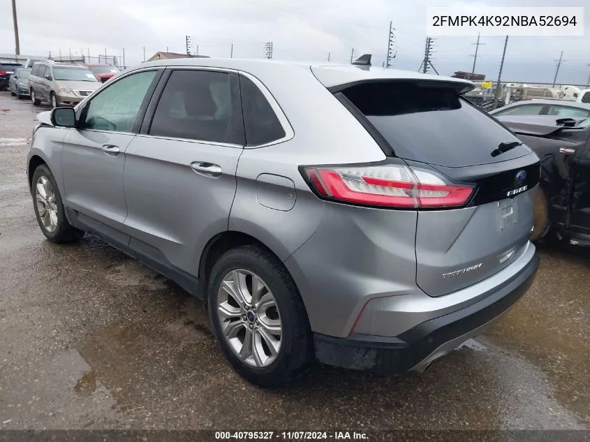 2022 Ford Edge Titanium VIN: 2FMPK4K92NBA52694 Lot: 40795327