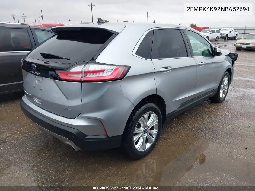 2022 Ford Edge Titanium VIN: 2FMPK4K92NBA52694 Lot: 40795327