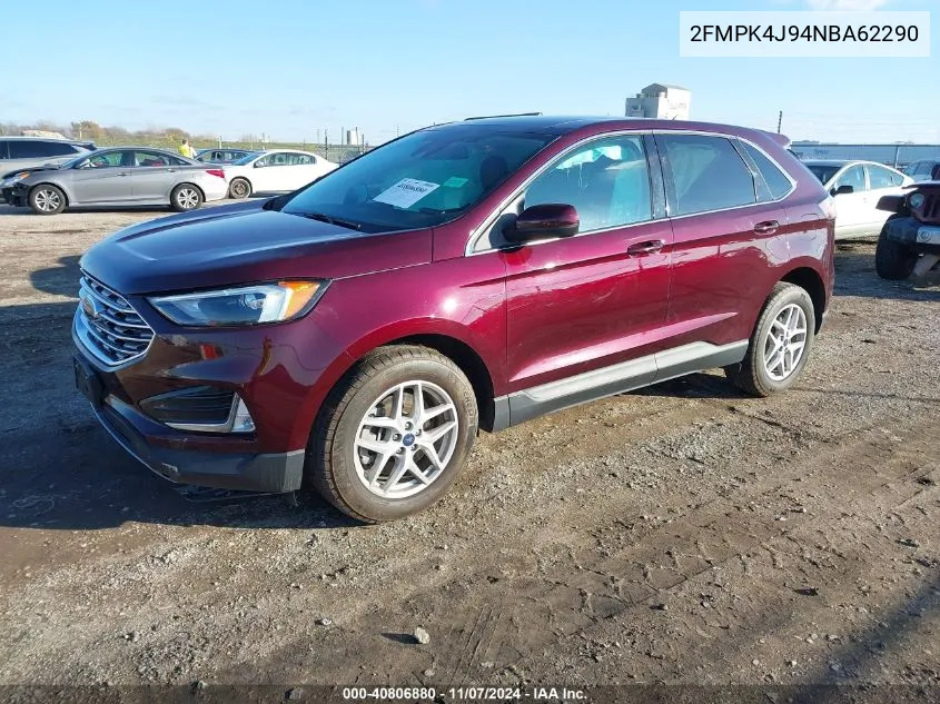 2022 Ford Edge Sel VIN: 2FMPK4J94NBA62290 Lot: 40806880