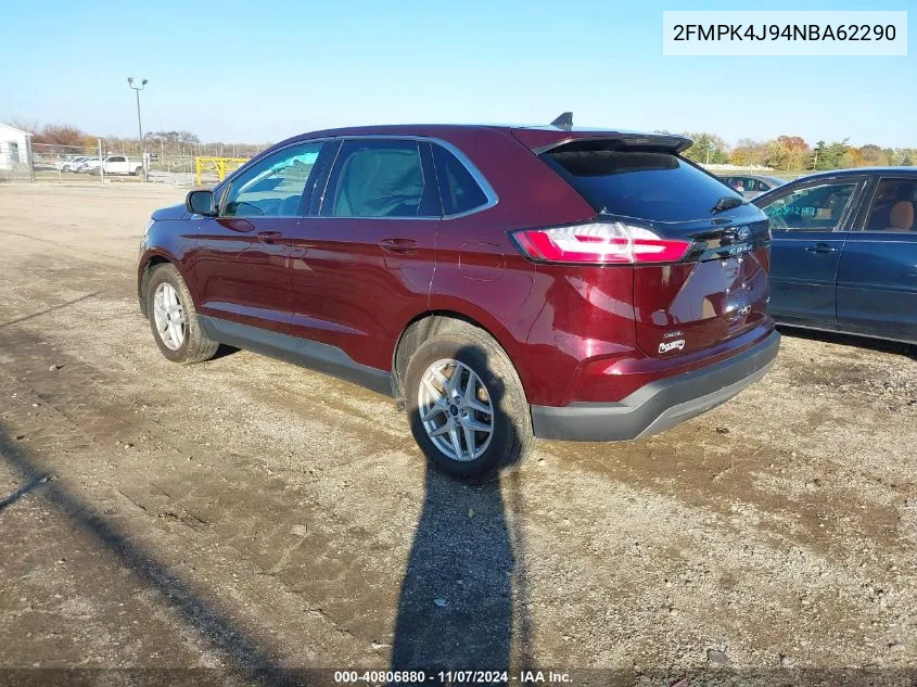 2022 Ford Edge Sel VIN: 2FMPK4J94NBA62290 Lot: 40806880