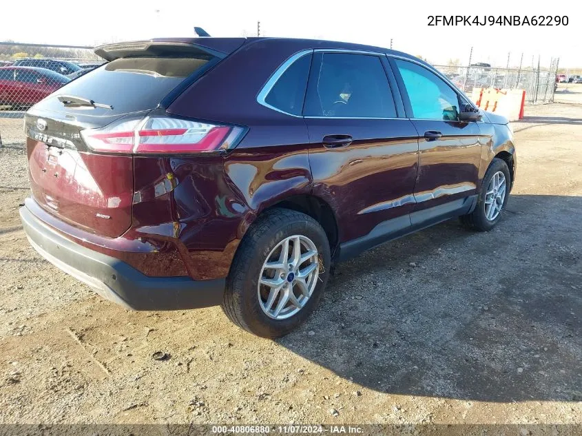 2022 Ford Edge Sel VIN: 2FMPK4J94NBA62290 Lot: 40806880