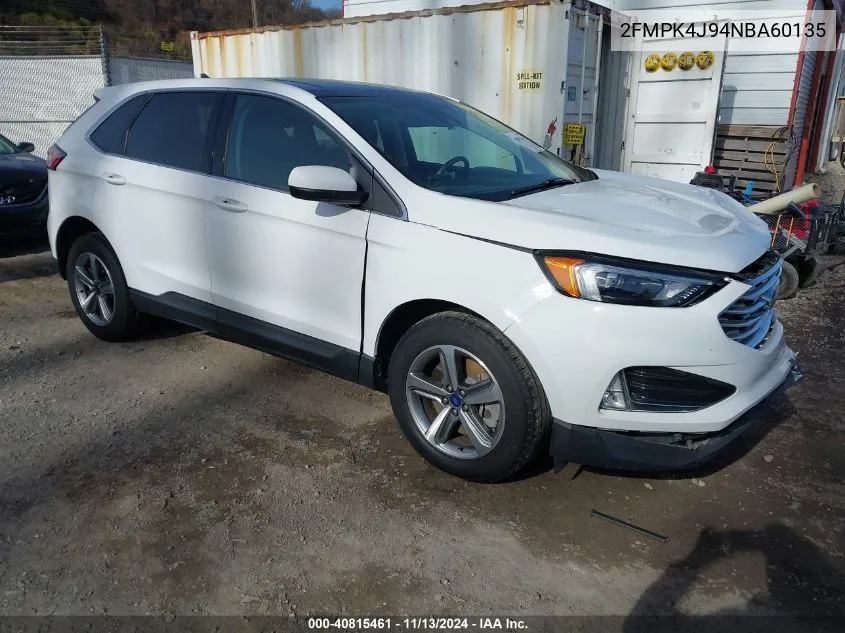 2022 Ford Edge Sel VIN: 2FMPK4J94NBA60135 Lot: 40815461