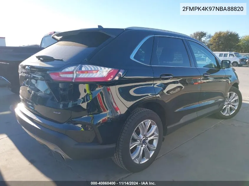 2022 Ford Edge Titanium VIN: 2FMPK4K97NBA88820 Lot: 40860400