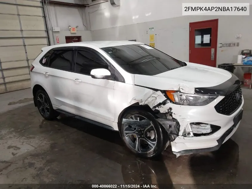 2022 Ford Edge St VIN: 2FMPK4AP2NBA17640 Lot: 40866022