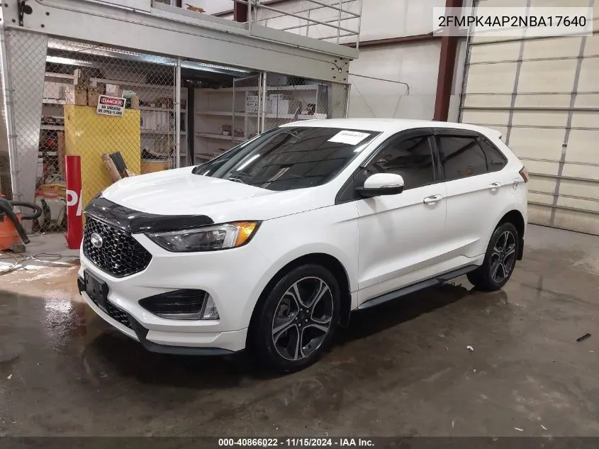 2022 Ford Edge St VIN: 2FMPK4AP2NBA17640 Lot: 40866022