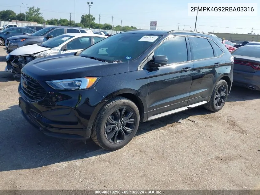 2024 Ford Edge Se VIN: 2FMPK4G92RBA03316 Lot: 40319298