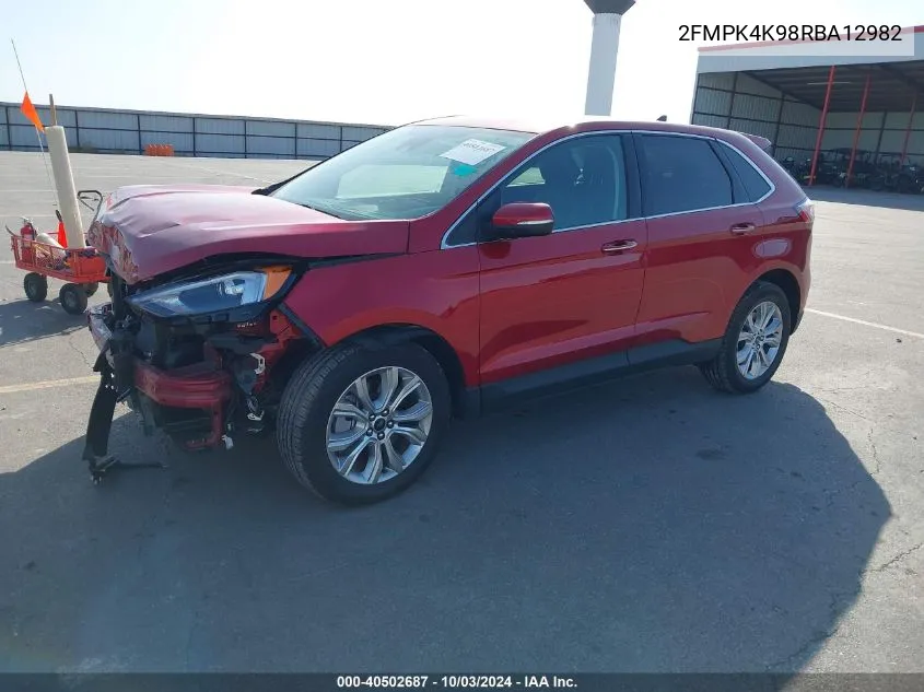 2024 Ford Edge Titanium VIN: 2FMPK4K98RBA12982 Lot: 40502687