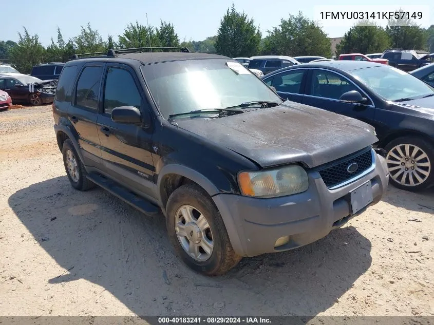 2001 Ford Escape Xlt VIN: 1FMYU03141KF57149 Lot: 40183241