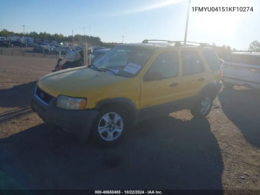 2001 Ford Escape Xlt VIN: 1FMYU04151KF10274 Lot: 40650485