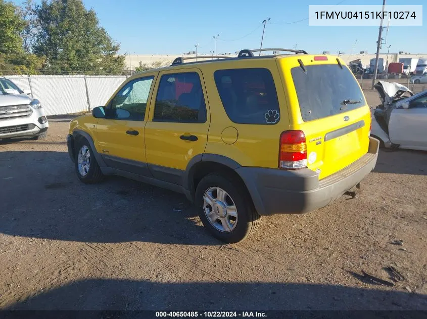 2001 Ford Escape Xlt VIN: 1FMYU04151KF10274 Lot: 40650485