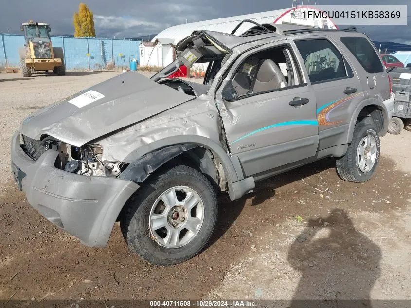 2001 Ford Escape Xlt VIN: 1FMCU04151KB58369 Lot: 40711508