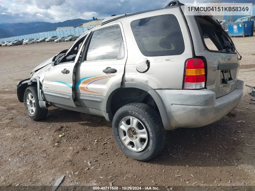 2001 Ford Escape Xlt VIN: 1FMCU04151KB58369 Lot: 40711508