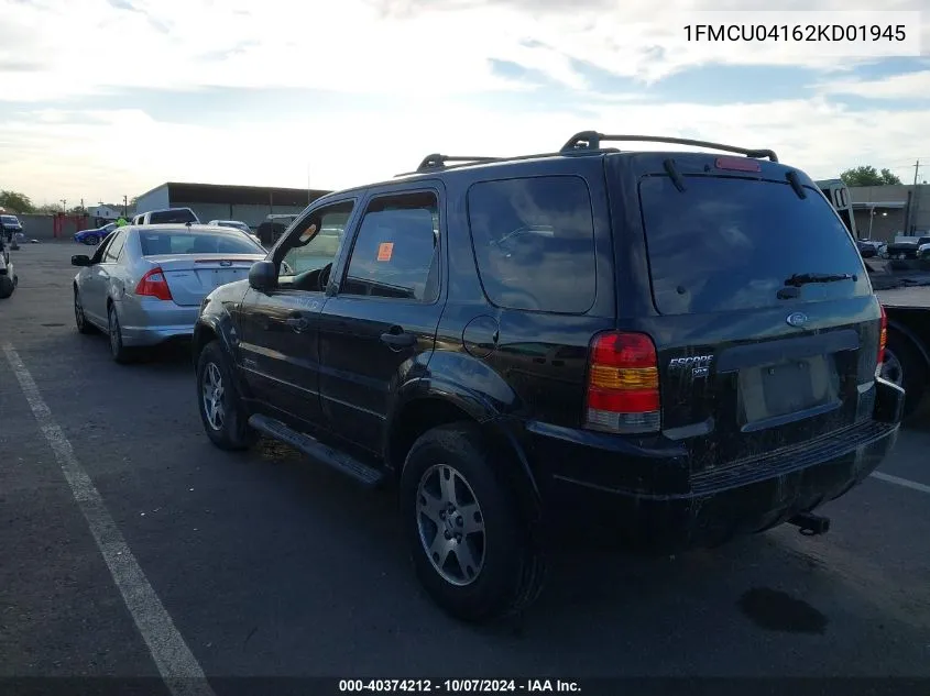 2002 Ford Escape Xlt VIN: 1FMCU04162KD01945 Lot: 40374212