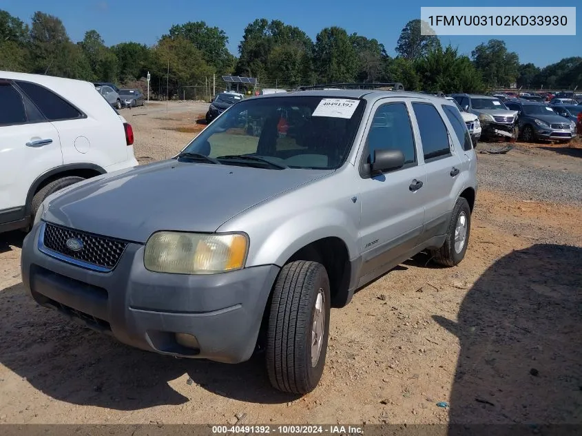 2002 Ford Escape Xlt VIN: 1FMYU03102KD33930 Lot: 40491392