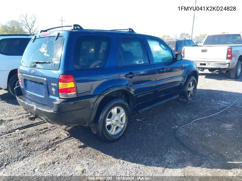 2002 Ford Escape Xlt VIN: 1FMYU041X2KD24828 Lot: 40607295