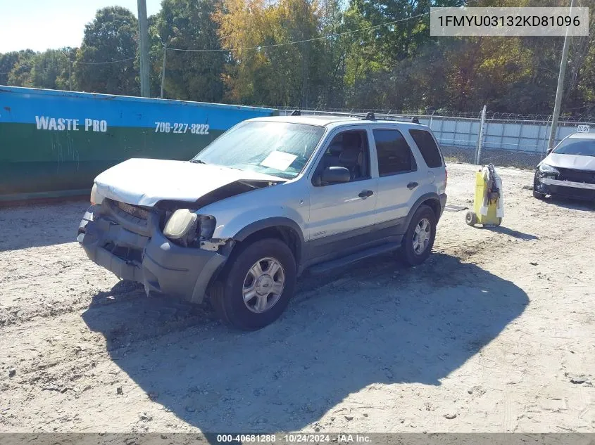 2002 Ford Escape Xlt VIN: 1FMYU03132KD81096 Lot: 40681288