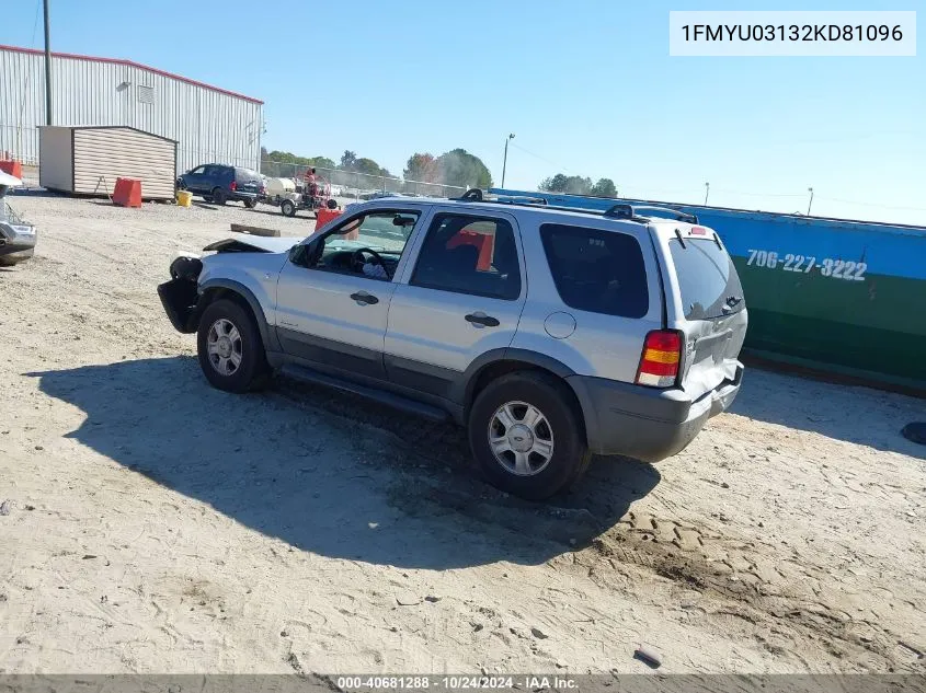 2002 Ford Escape Xlt VIN: 1FMYU03132KD81096 Lot: 40681288