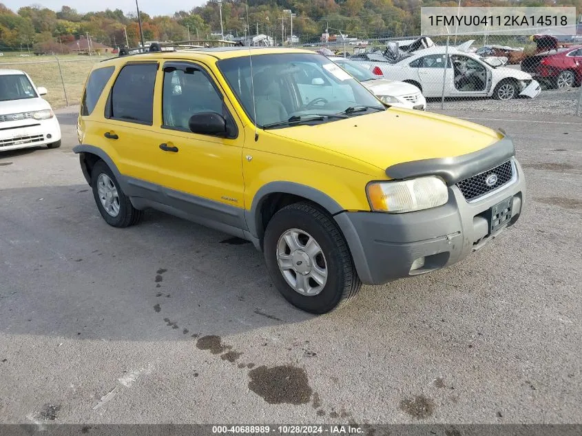 2002 Ford Escape Xlt VIN: 1FMYU04112KA14518 Lot: 40688989