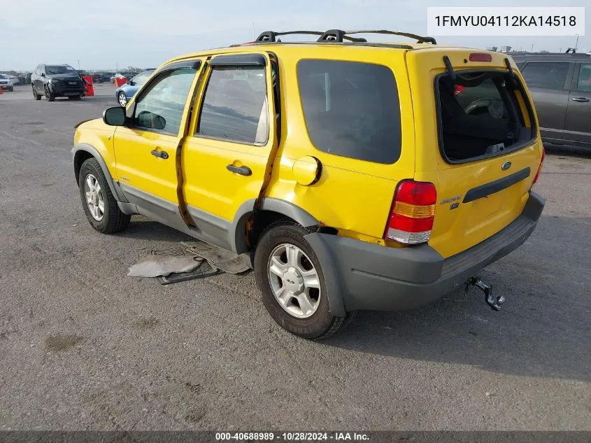 2002 Ford Escape Xlt VIN: 1FMYU04112KA14518 Lot: 40688989