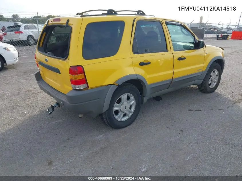 2002 Ford Escape Xlt VIN: 1FMYU04112KA14518 Lot: 40688989