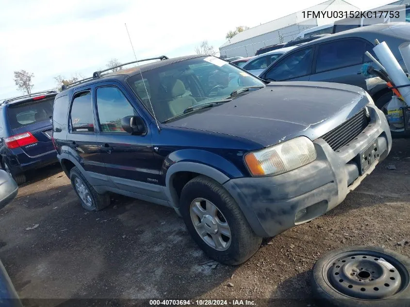 2002 Ford Escape Xlt VIN: 1FMYU03152KC17753 Lot: 40703694