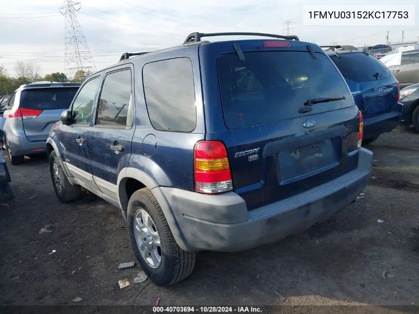 2002 Ford Escape Xlt VIN: 1FMYU03152KC17753 Lot: 40703694