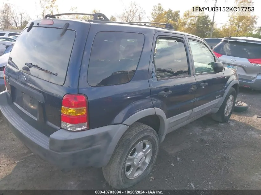 2002 Ford Escape Xlt VIN: 1FMYU03152KC17753 Lot: 40703694