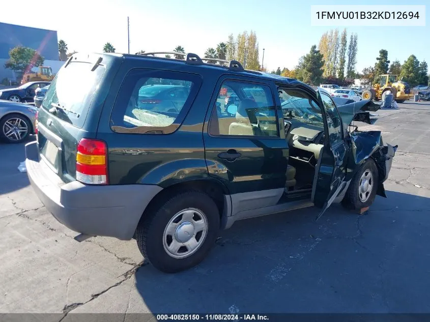 2002 Ford Escape Xls VIN: 1FMYU01B32KD12694 Lot: 40825150