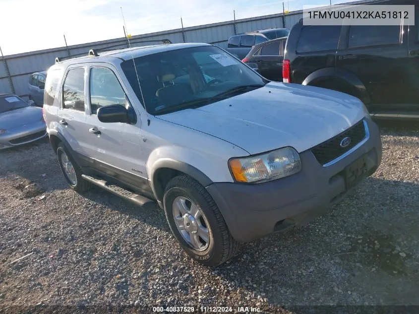 2002 Ford Escape Xlt VIN: 1FMYU041X2KA51812 Lot: 40837529