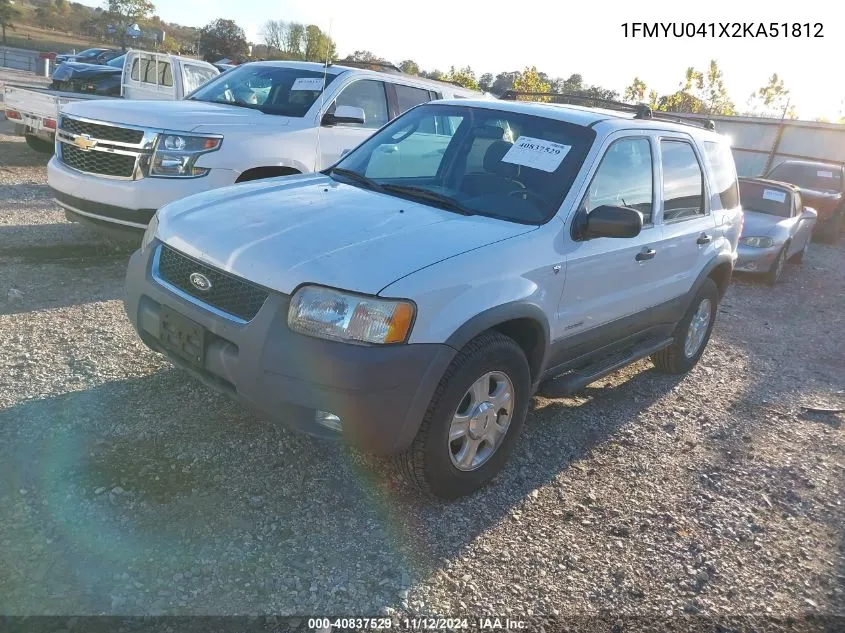 2002 Ford Escape Xlt VIN: 1FMYU041X2KA51812 Lot: 40837529