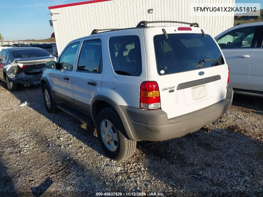 2002 Ford Escape Xlt VIN: 1FMYU041X2KA51812 Lot: 40837529