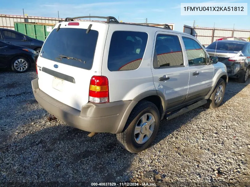 2002 Ford Escape Xlt VIN: 1FMYU041X2KA51812 Lot: 40837529