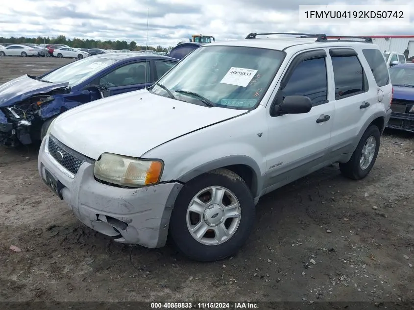 2002 Ford Escape Xlt VIN: 1FMYU04192KD50742 Lot: 40858833