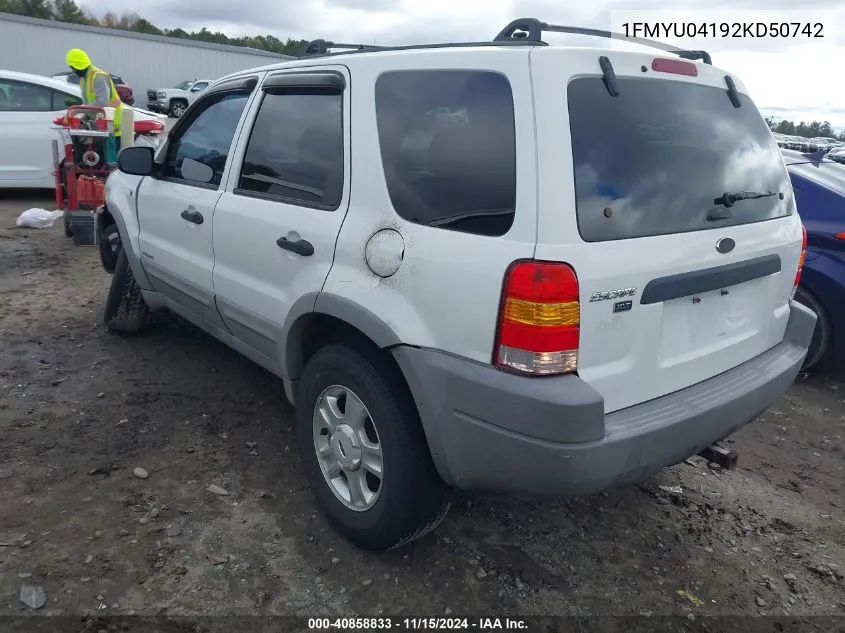 2002 Ford Escape Xlt VIN: 1FMYU04192KD50742 Lot: 40858833