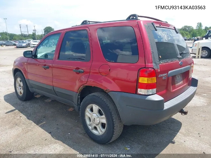 2003 Ford Escape Xlt VIN: 1FMCU93143KA03563 Lot: 39851415