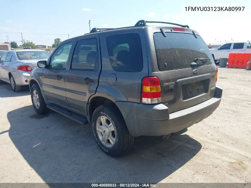 2003 Ford Escape Xlt VIN: 1FMYU03123KA80997 Lot: 40088033