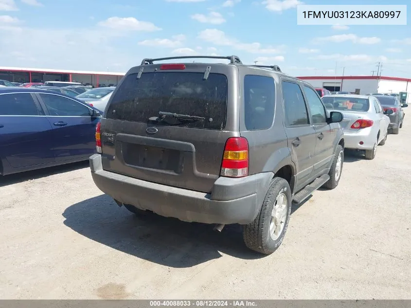 2003 Ford Escape Xlt VIN: 1FMYU03123KA80997 Lot: 40088033