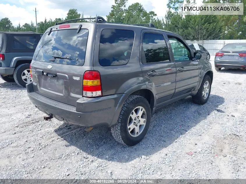 2003 Ford Escape Limited VIN: 1FMCU04113KA06706 Lot: 40192265