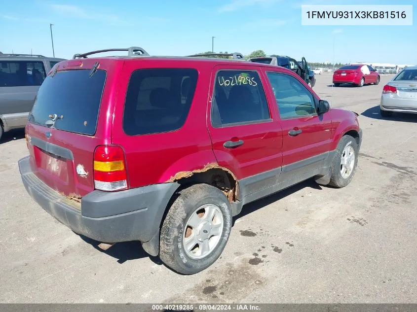 2003 Ford Escape Xlt VIN: 1FMYU931X3KB81516 Lot: 40219285