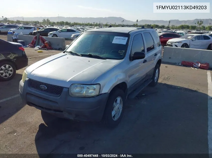 2003 Ford Escape Xls VIN: 1FMYU02113KD49203 Lot: 40497448