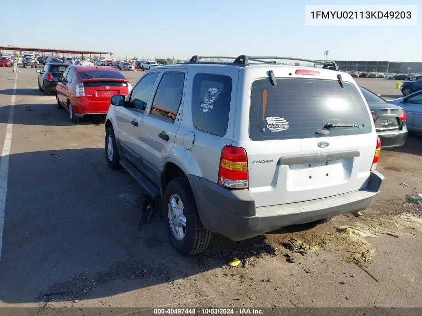 2003 Ford Escape Xls VIN: 1FMYU02113KD49203 Lot: 40497448