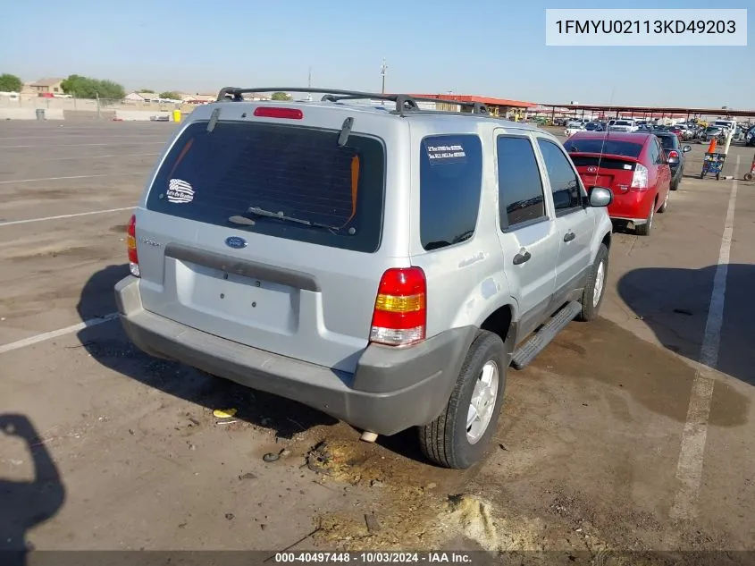 2003 Ford Escape Xls VIN: 1FMYU02113KD49203 Lot: 40497448