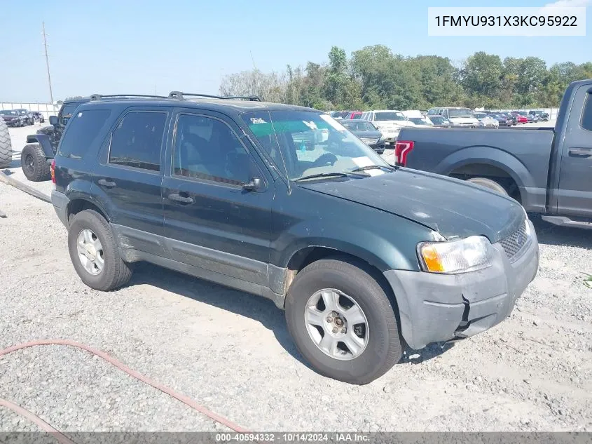 2003 Ford Escape Xlt VIN: 1FMYU931X3KC95922 Lot: 40594332